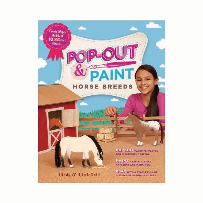 Book cover for Pop-Out & Paint showing a young girl playing with paper model horses