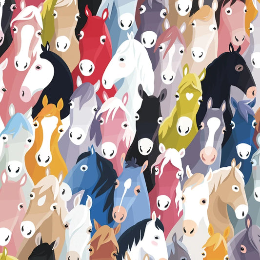 Print of colorful horse heads