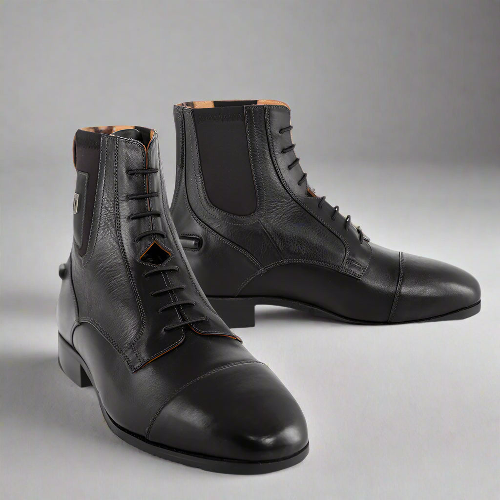 Black lace up paddock boots front and side view