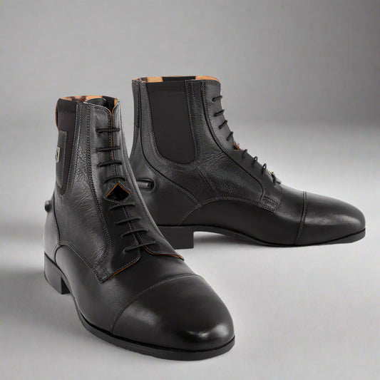 Black lace up paddock boots front and side view