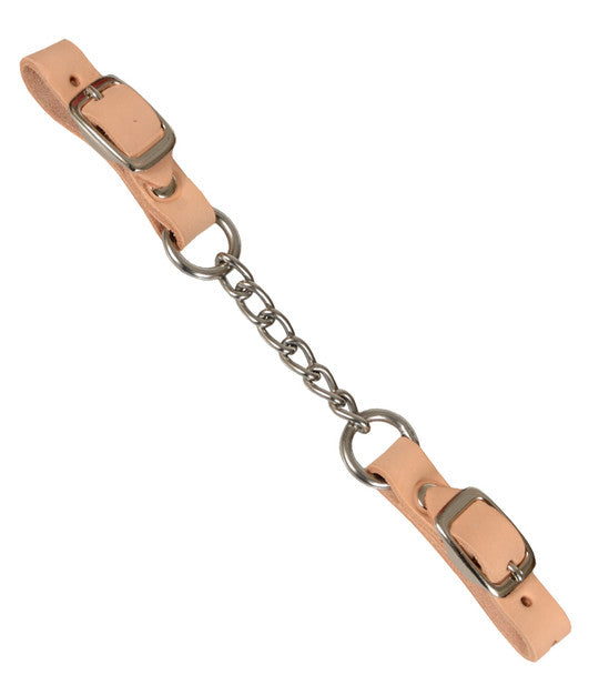 Curb chain with light brown leather straps