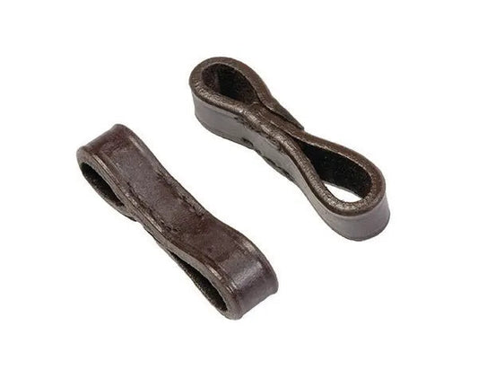 two dark brown lather straps with a loop on either side on white background