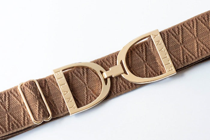 Brown equestrian belt with gold buckle