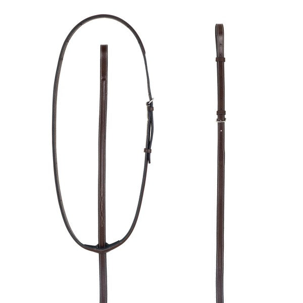 Havana leather martingale with stainless steel buckles on white background
