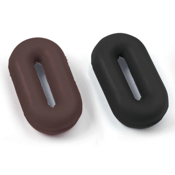 black and brown rubber oval rings on white background