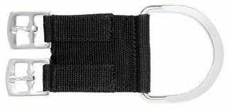 overview of nylon girth converter with silver buckles and D ring
