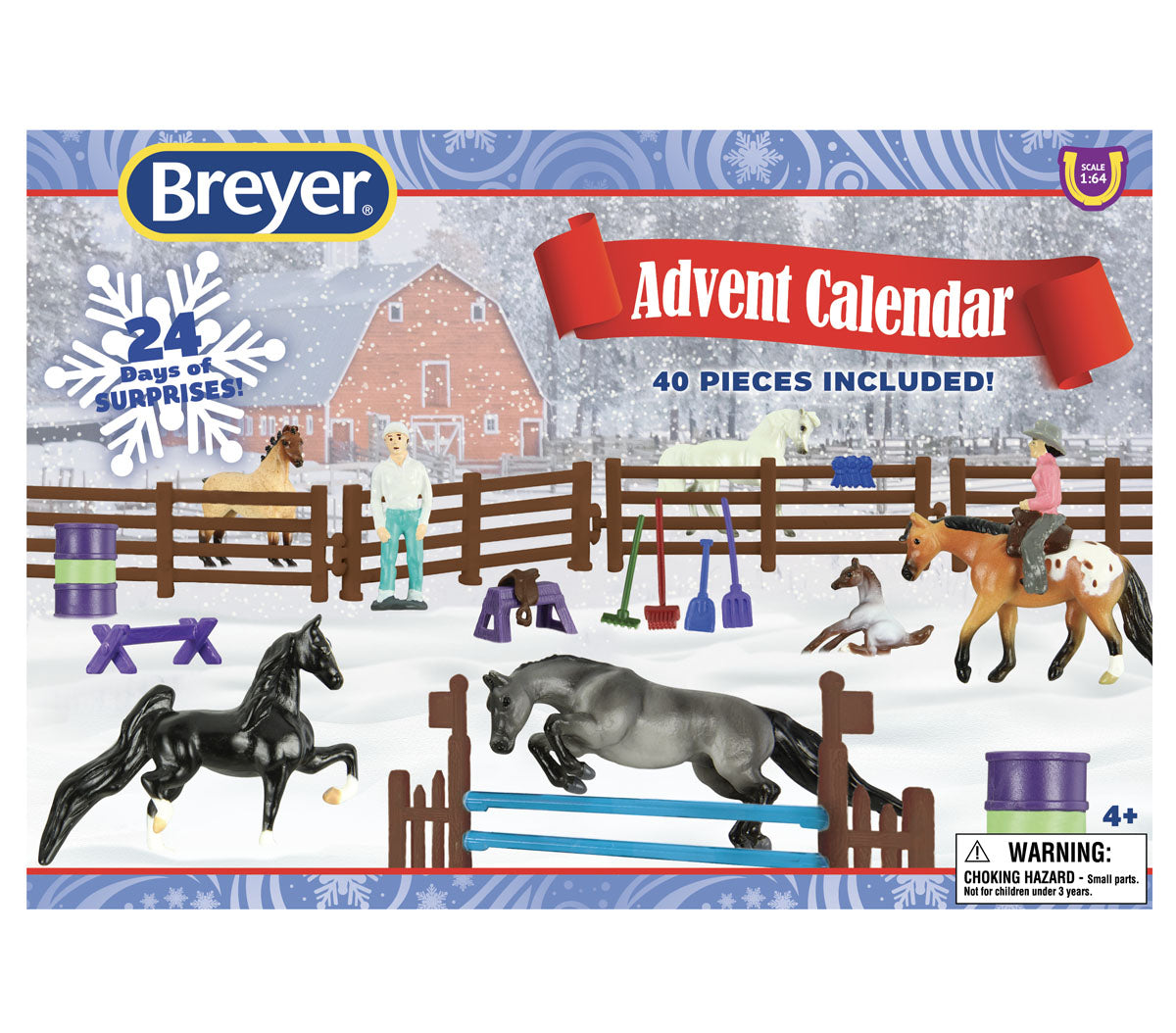 boxed Breyer 24 day Advent Calendar showing frolicking horse toys and arena accessories