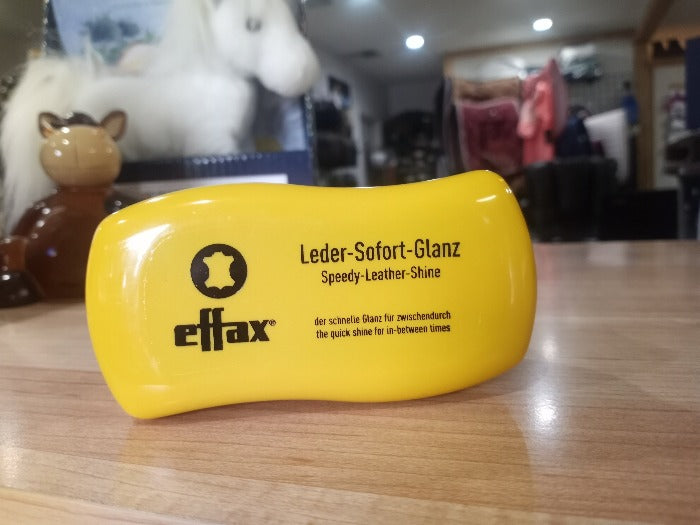 speedy leather shine comes on a sponge in a yellow container perfect ringside shine