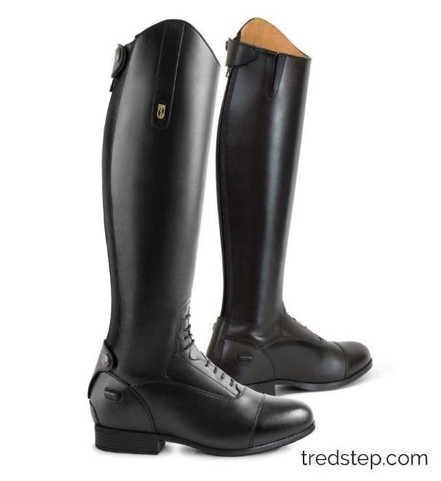 Black leather tall equestrian field boots back zipper