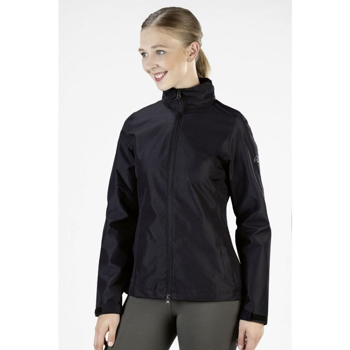 black waterproof two way zippered rain jacket