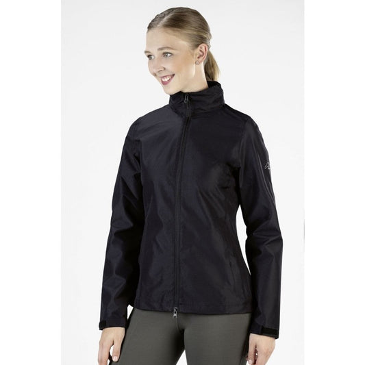 black waterproof two way zippered rain jacket