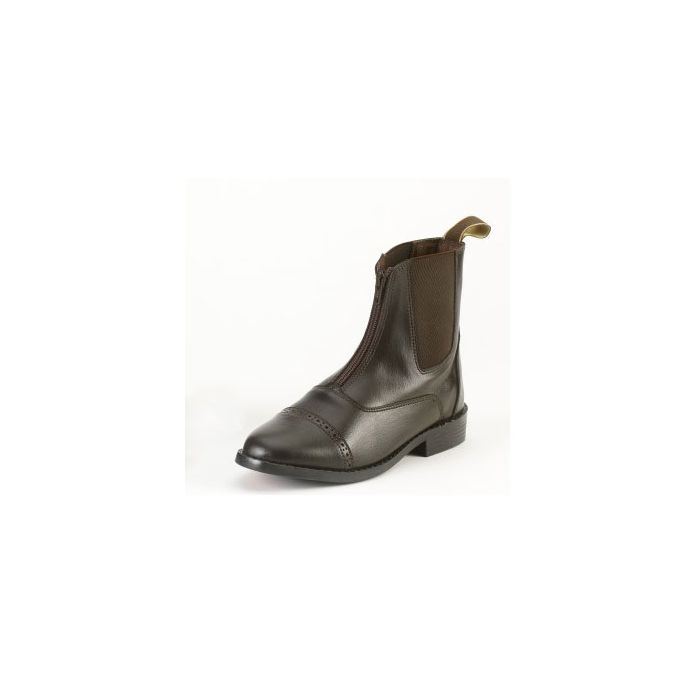 Brown leather-look ankle boots with front zipper