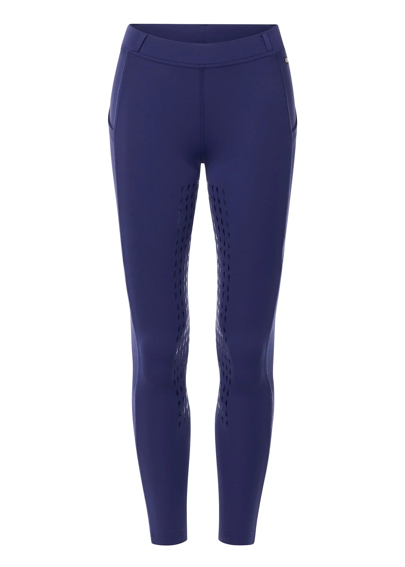 Blue riding tights on a white background