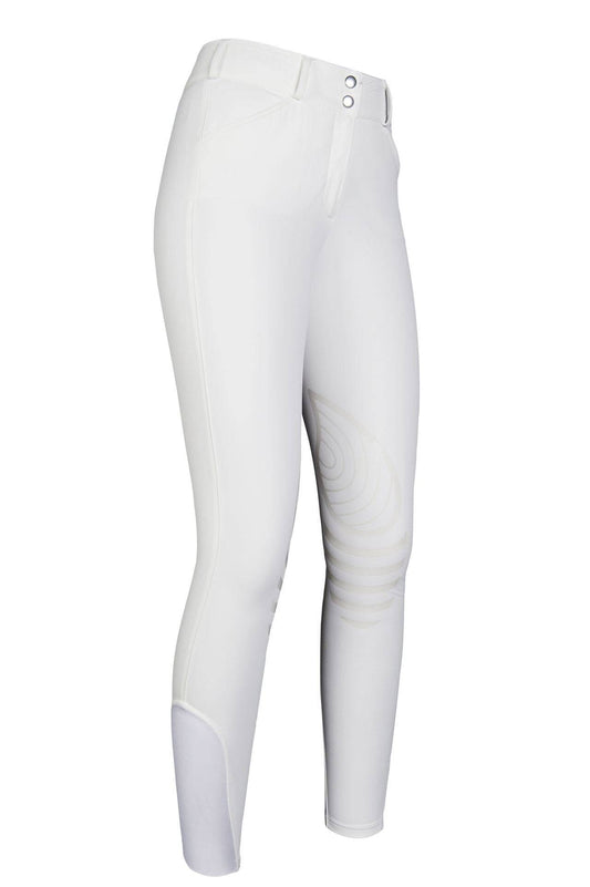 White equestrian riding pants with silicone knee patch