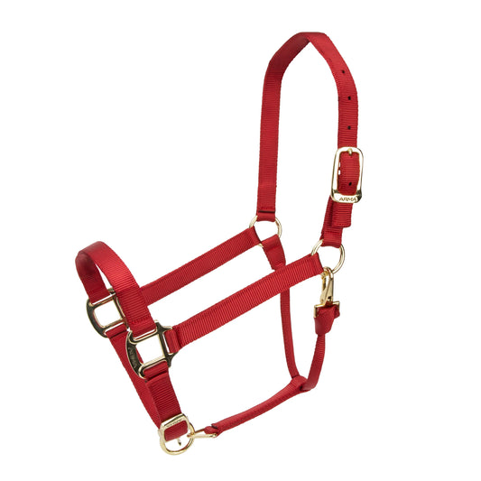 Red halter with gold tone finishings
