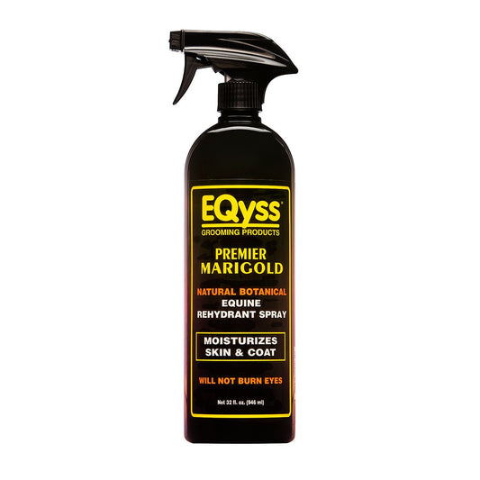 Black spray bottle of EQyss Premier Marigold equine spray