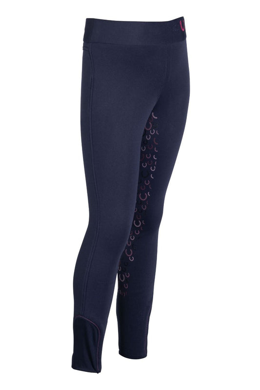 Dark riding tights with horseshoe print on inner leg