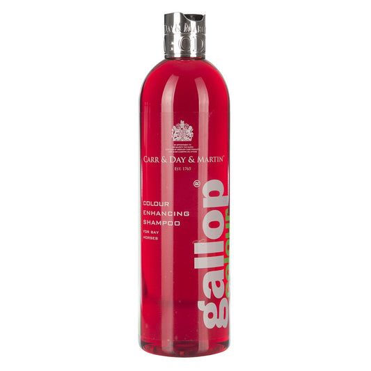 Red bottle of "gallop" equine shampoo