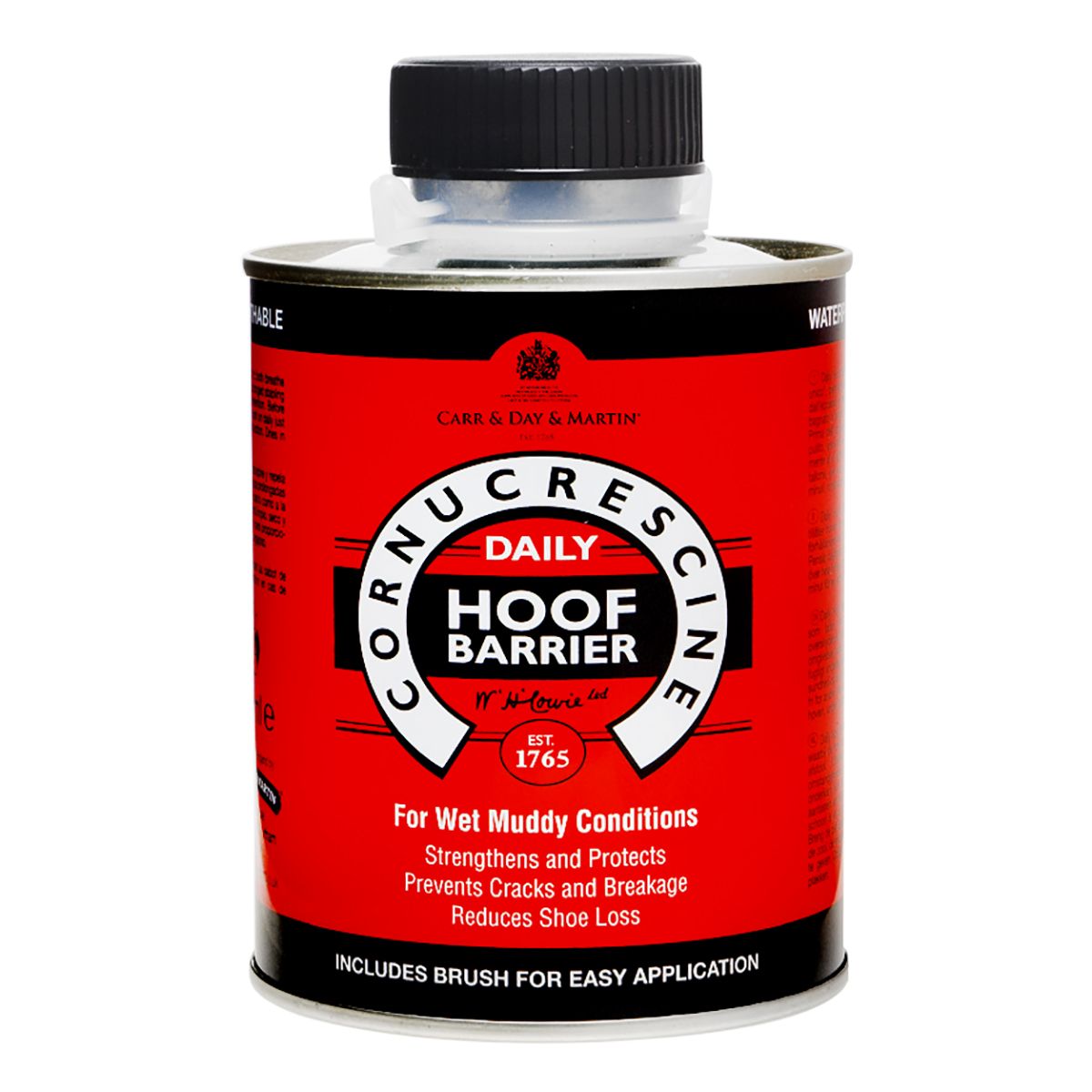 Red can of Cornucrescine daily hoof barrier