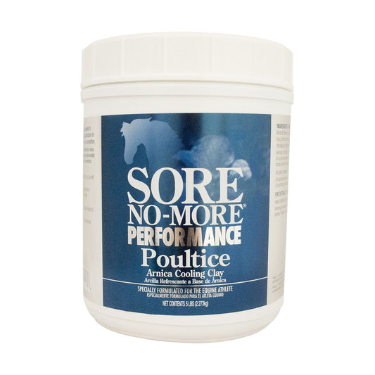 Blue label container of Sore no more poultice