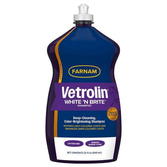 Farnam Vetrolin White 'N Brite shampoo bottle on a white background