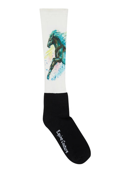 Boot sock with colorful galloping horse print - black foot