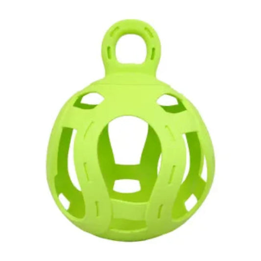 lime green hay ball with different size holes