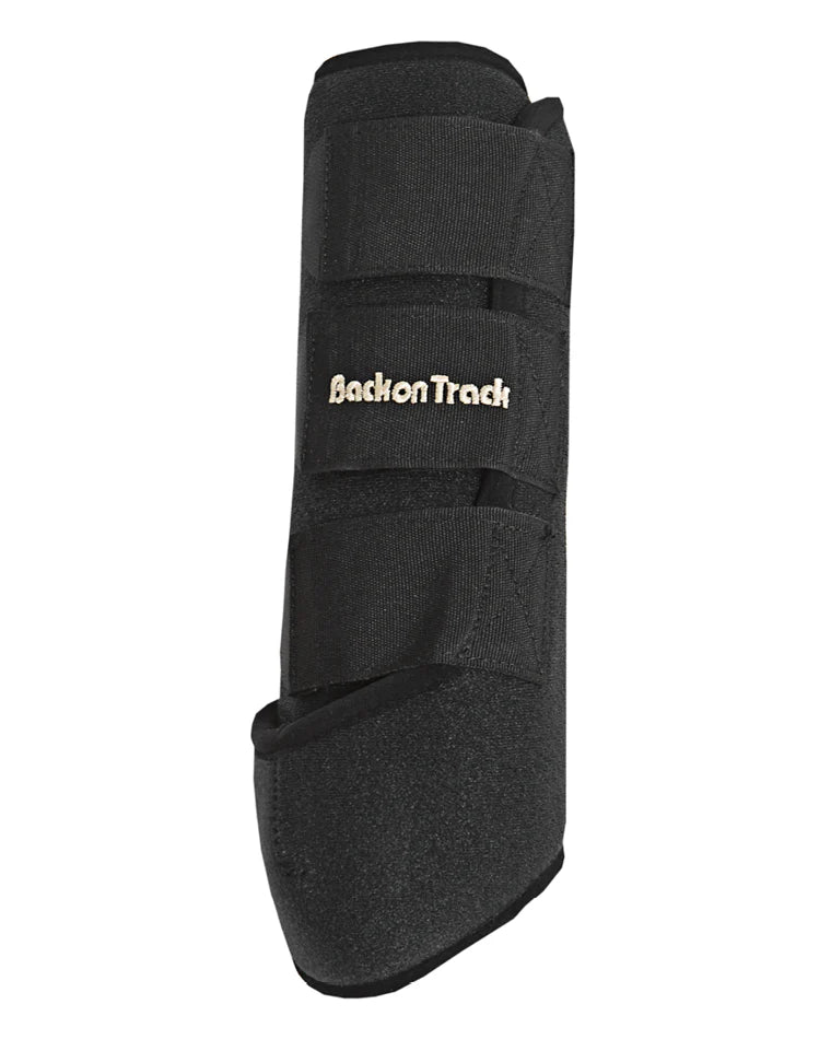 Black hind soft exercise boot with velcro with Back on Track branding