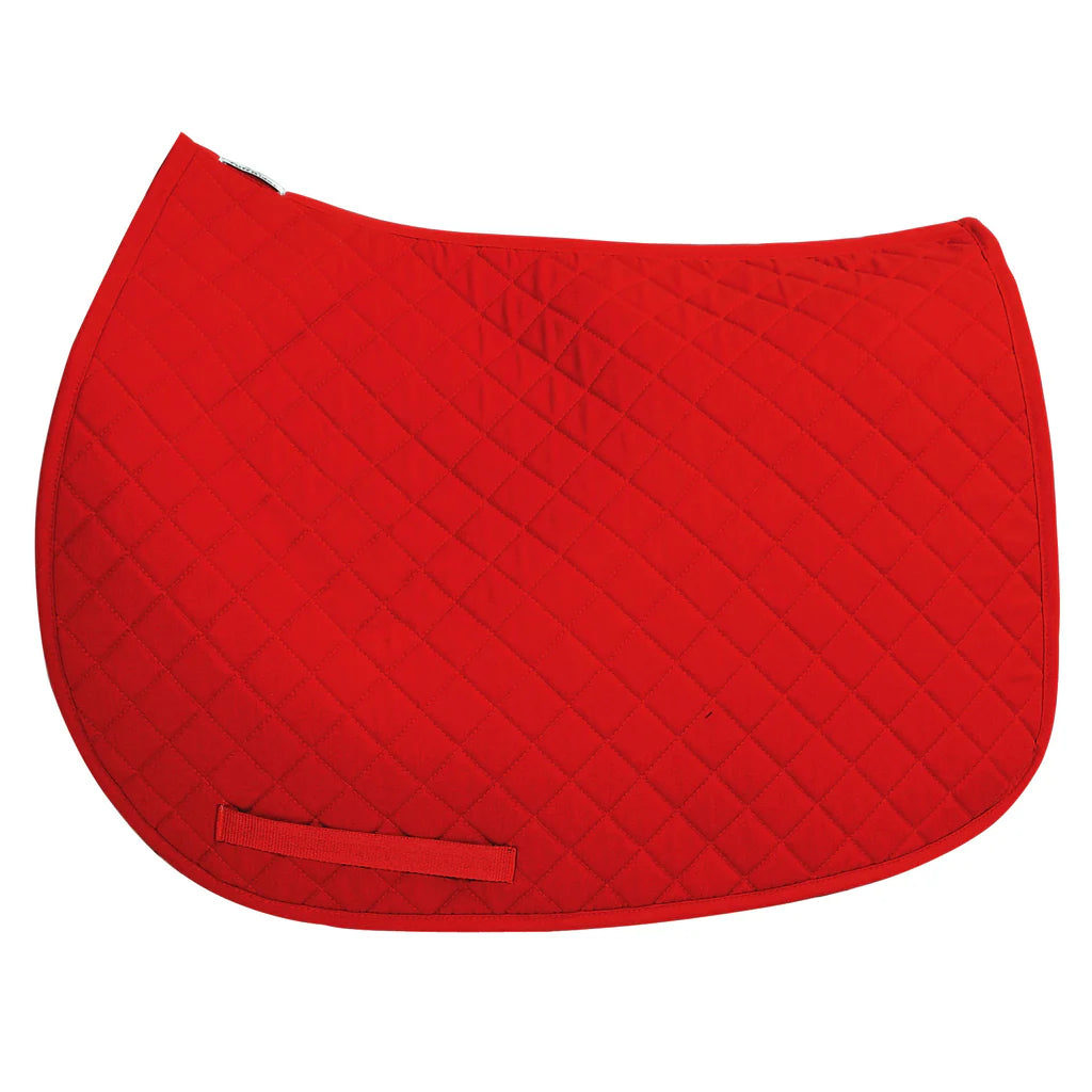 Red english saddle pad with diamond shaped quilting