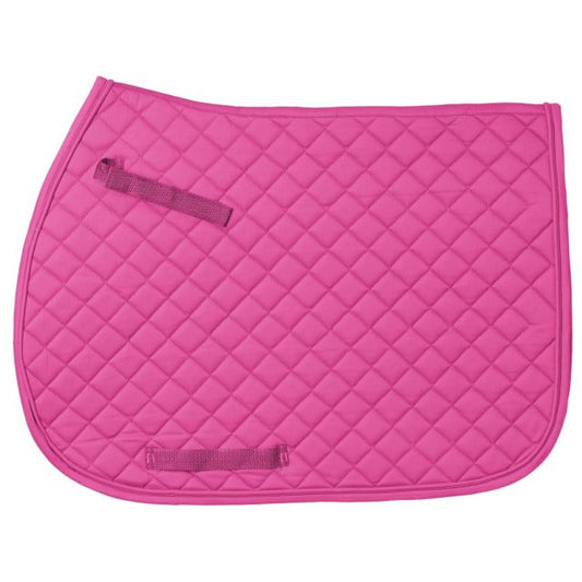 Pink quilted saddle pad on a white background