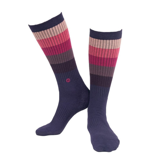 Striped crew sock.  Muted.
