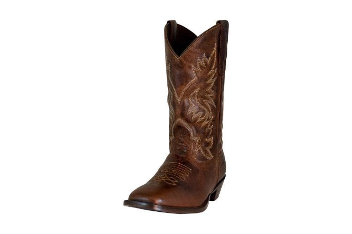 front view of brown leather western boot  with subtle design