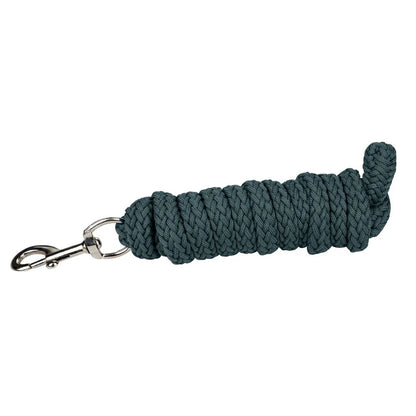 Hunter green lead rope with silver clip on a white background