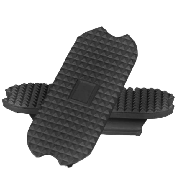 Black textured stirrup pads on a white background