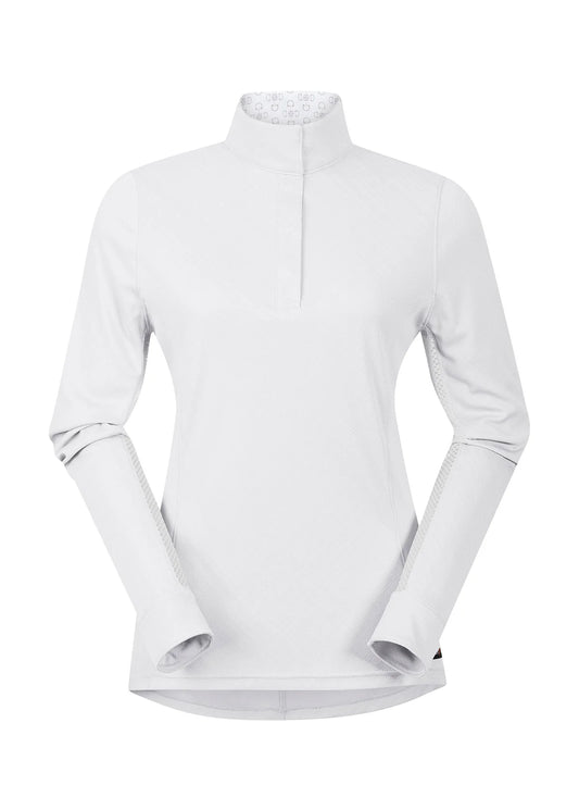 White long sleeve high collar equestrian show shirt - front view