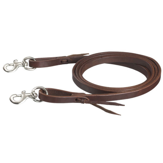 Brown leather reins with chrome snaps and watterloop ends
