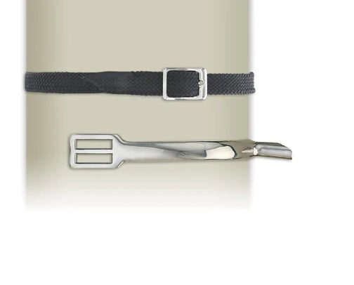 Silver spur shown with nylon spur strap