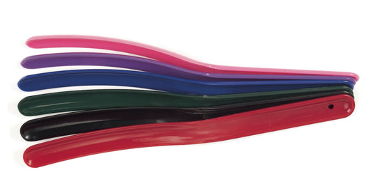 6 different colored plastic long sweat scrapers for horses