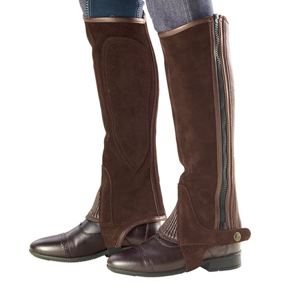 brown suede half chaps with outside zipper
