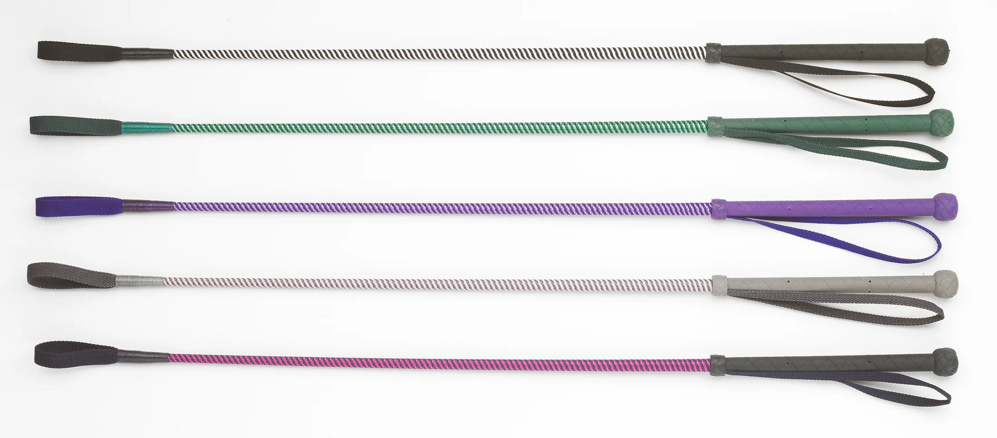 5 different colored riding crops
