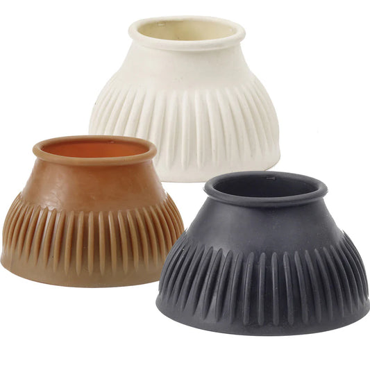Showing three colors of ribbed pull on bell botts - black, gum, and white