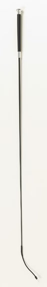 Black dressage whip with silver accented grip