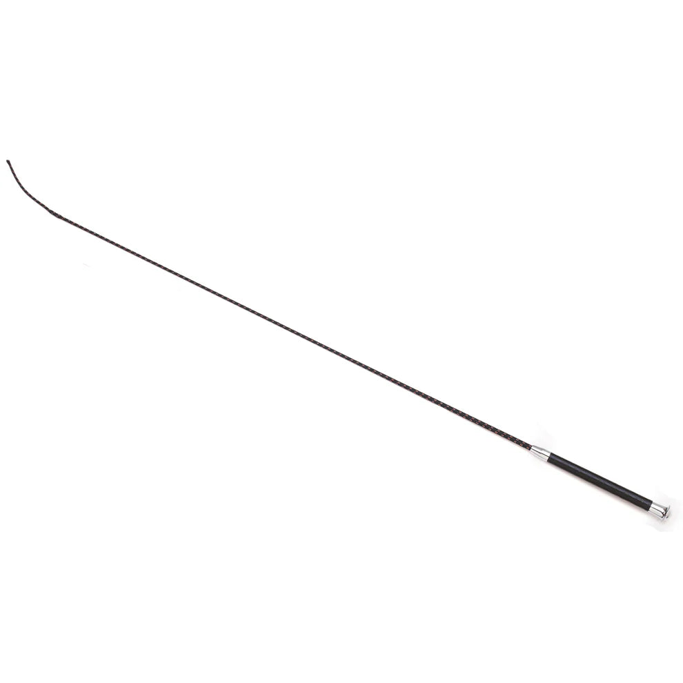 Black Dressage whip with silver on a white background