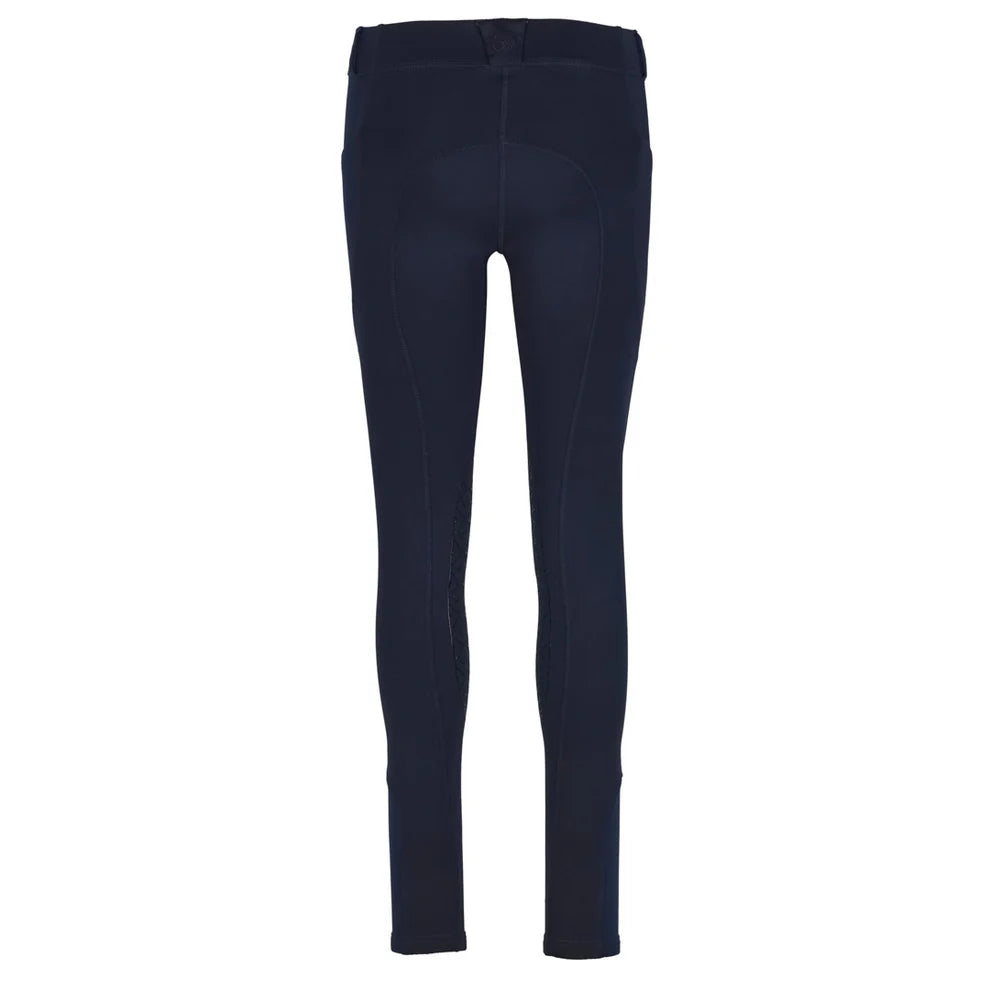 Navy blue riding tights on a white background