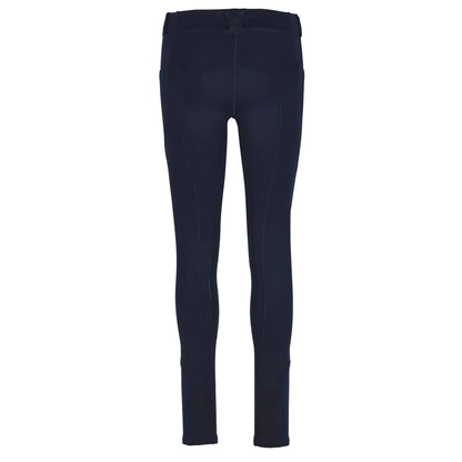 Navy blue riding tights on a white background