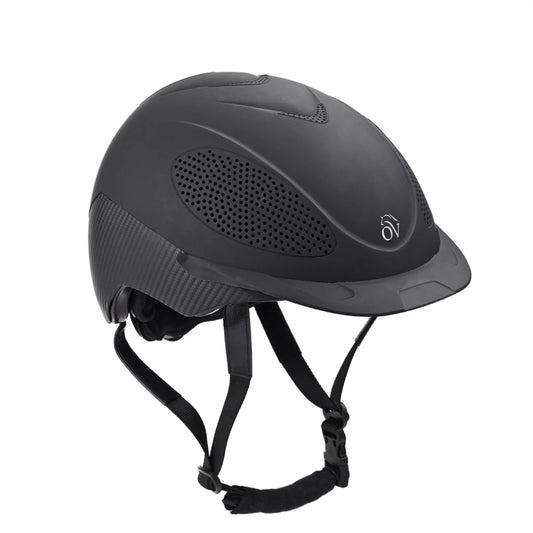 Black riding helmet with OV logo in front