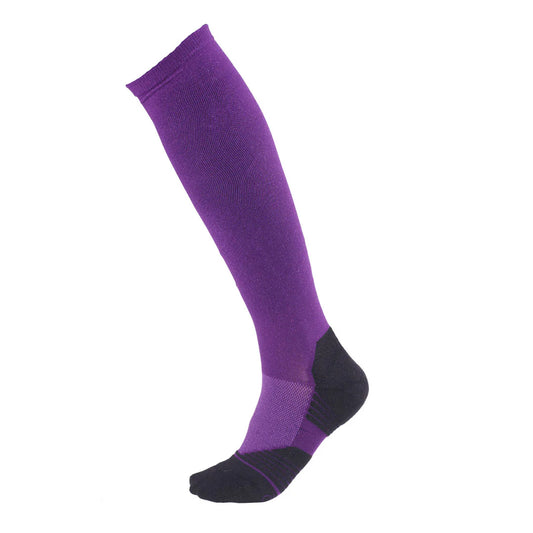 Purple boot sock with black toe and heel