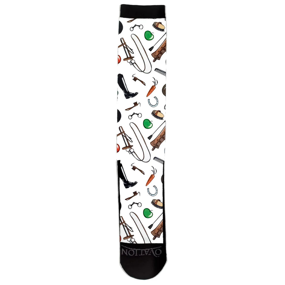 Sock with horse tack pattern on a white background