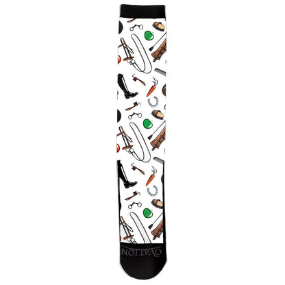 Sock with horse tack pattern on a white background