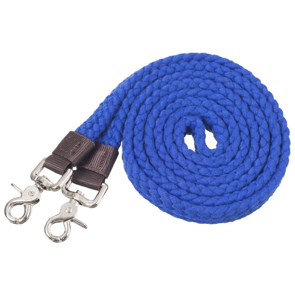 Blue nylon western reins with scissor snaps at both ends